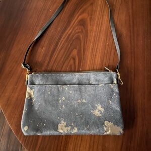 Grey cowhide/gold crossbody bag
